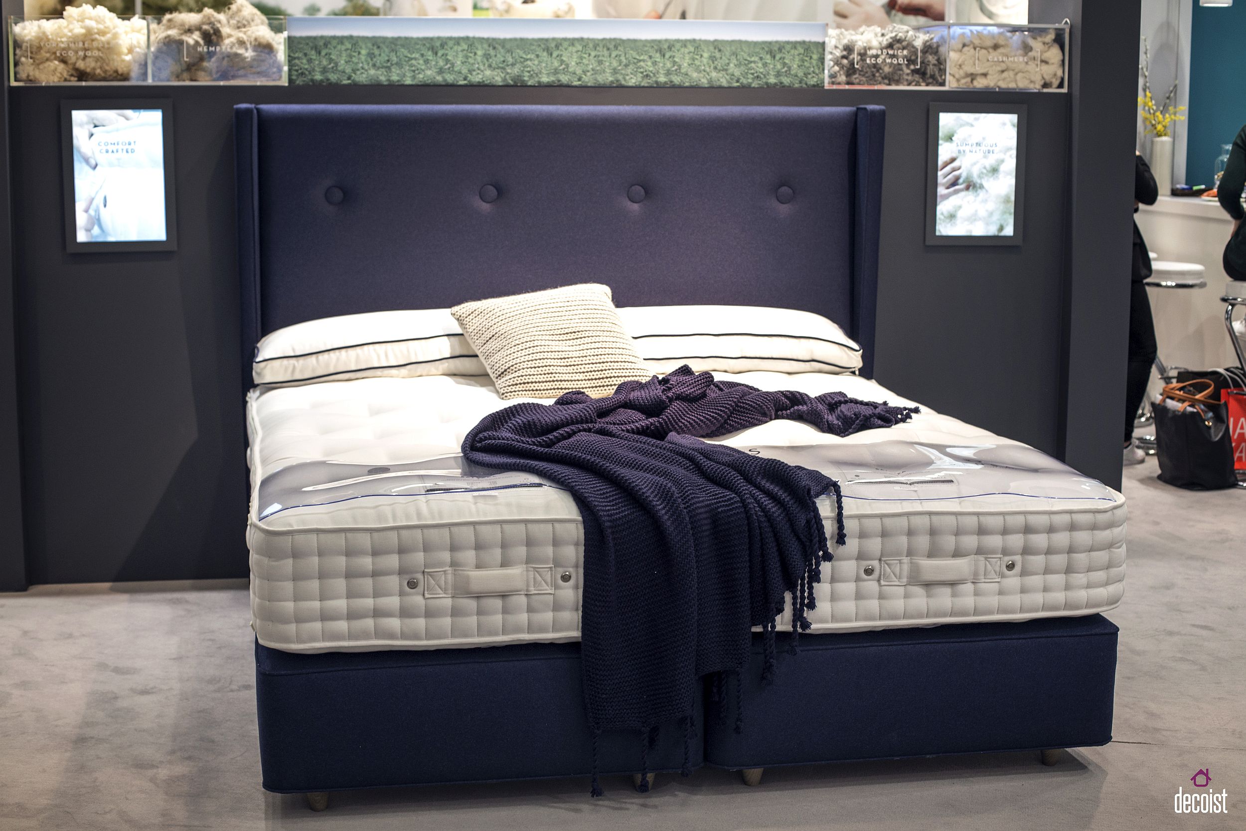 Beautiful bed with Scandinavian simplicity and a dab of blue