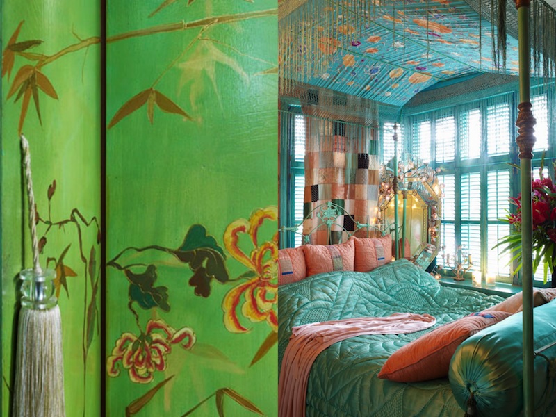 Bohemian-four-poster-bed-with-an-explosion-of-pastel-colors-