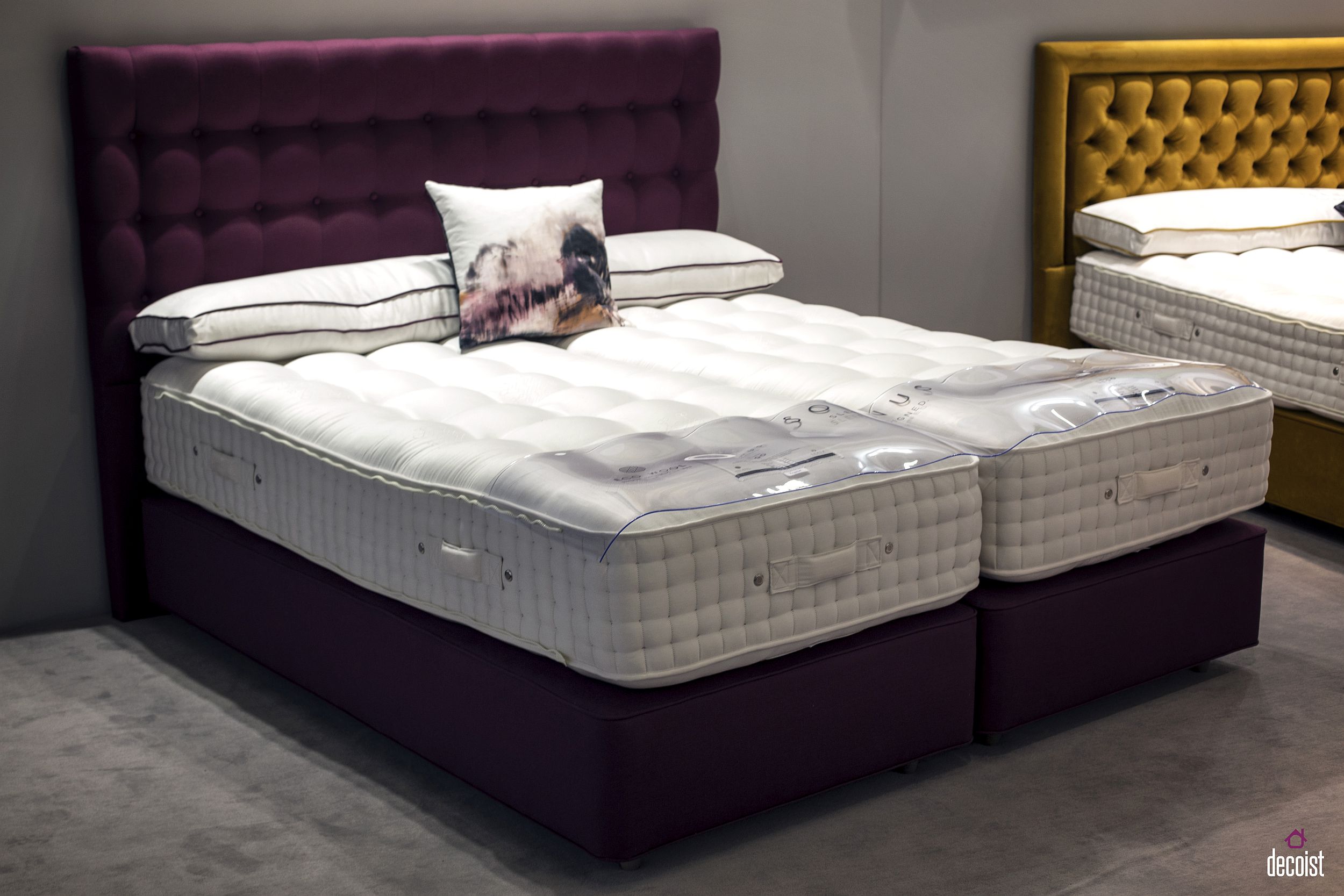 Bright purple headboard and bed frame idea