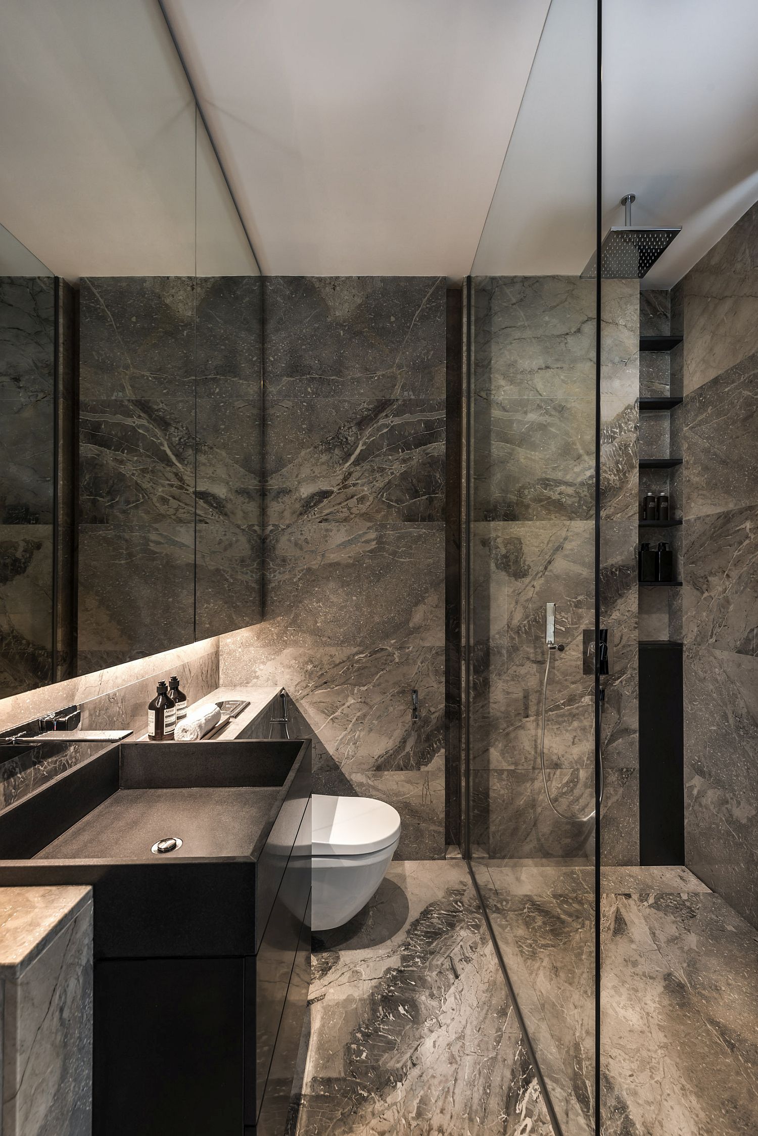 Contemporary-bathroom-in-gray-and-white-in-stone