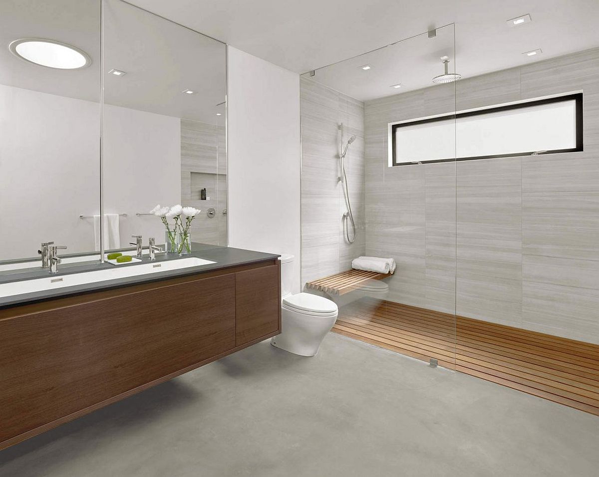 Contemporary bathroom in gray and wood