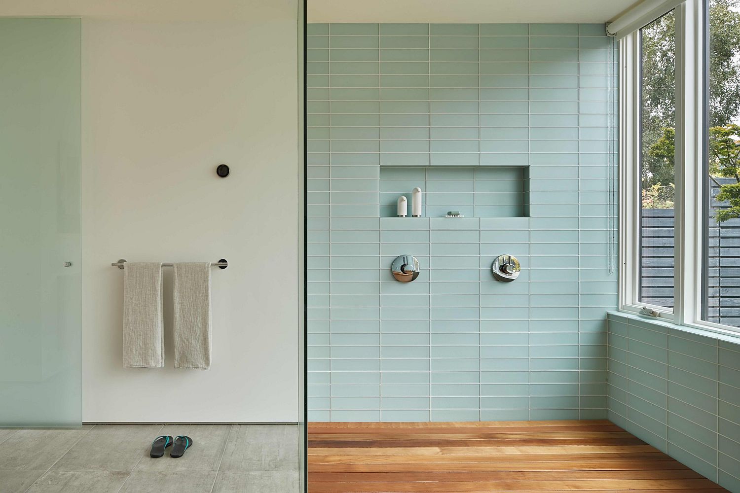 Contemporary bathroom in pastel mint and white