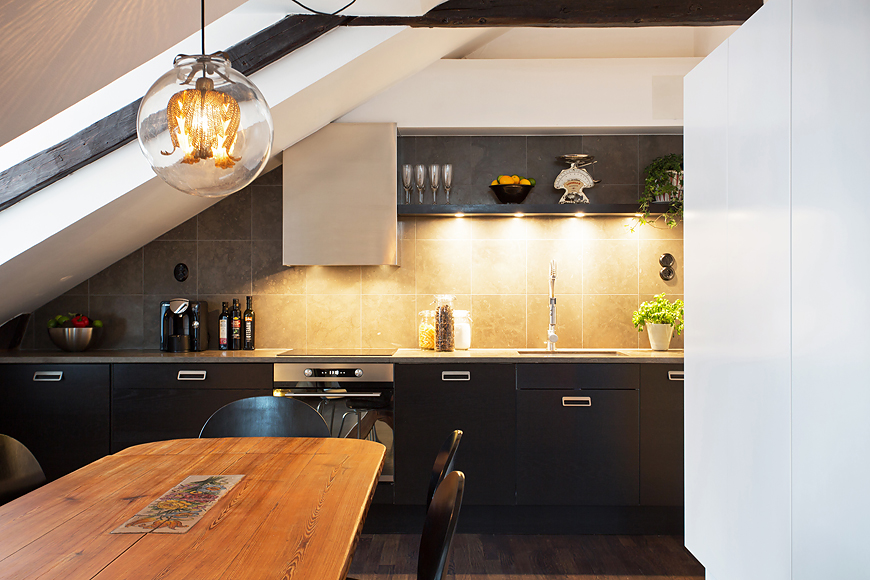 Cozy and practical attic kitchen corner