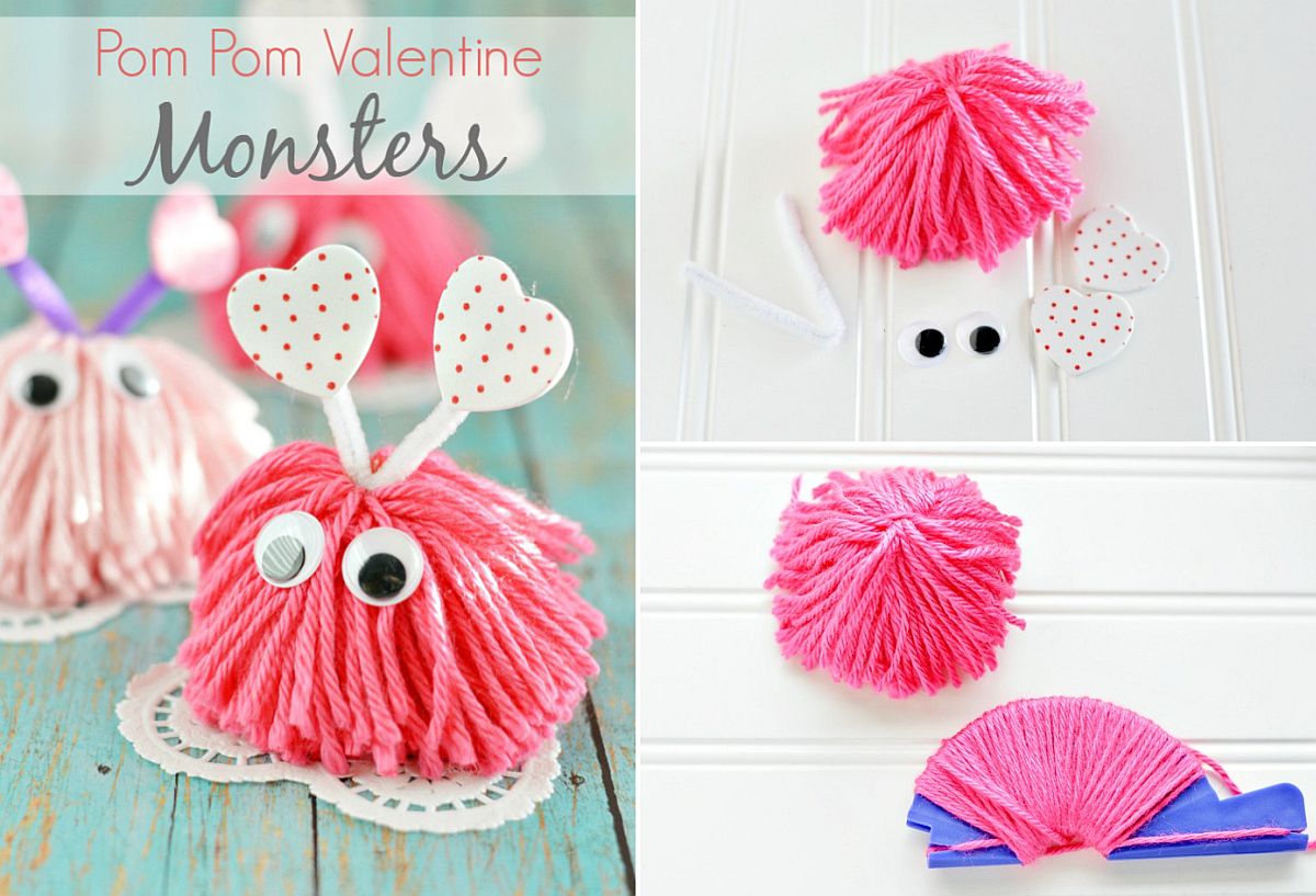DIY Pom Pom Valentine Monsters