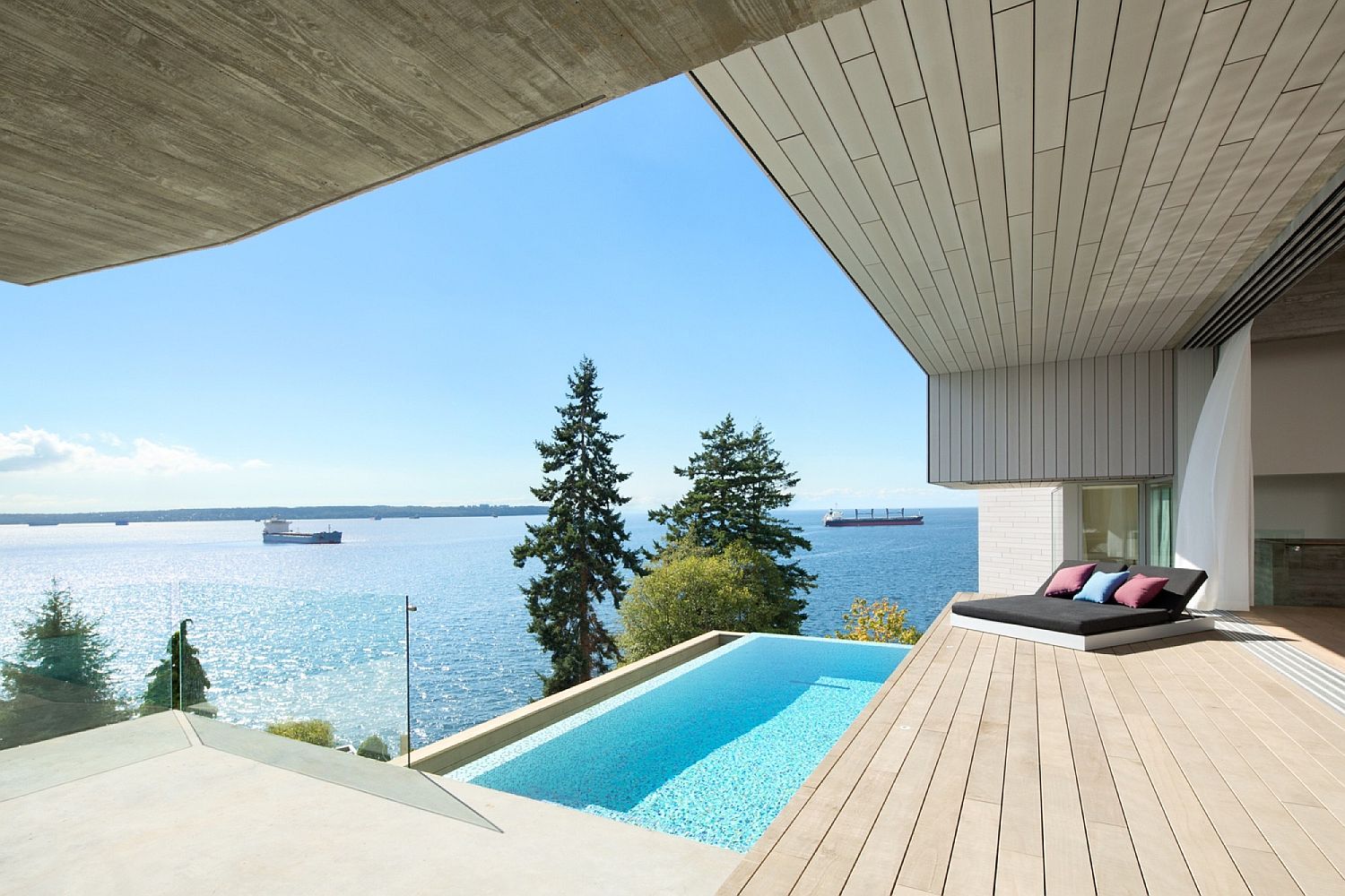 Fabulous ocean views from the suspended deck and plunge pool at the Vancouver home