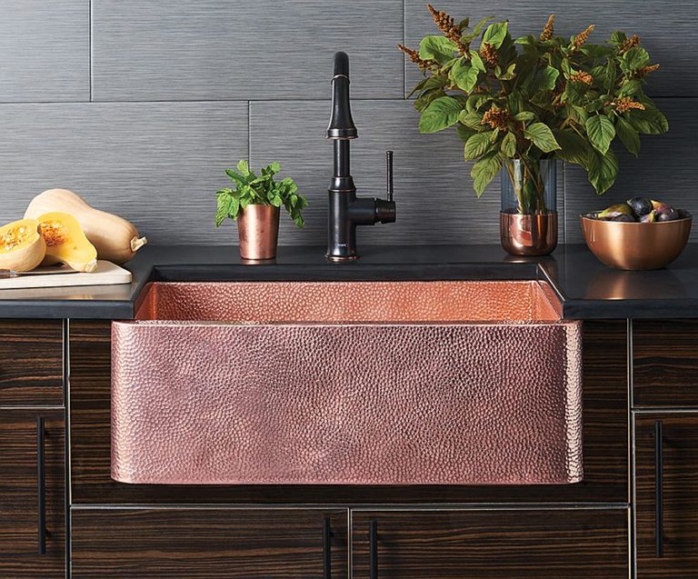 polished copper kitchen sink