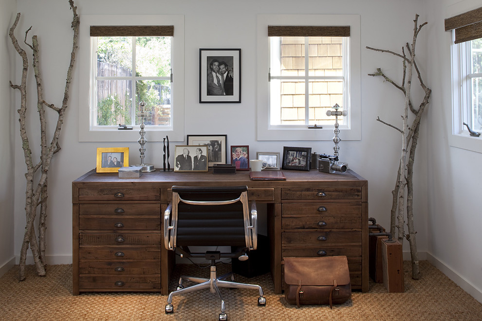 Farmhouse office decorated with simple tree branches