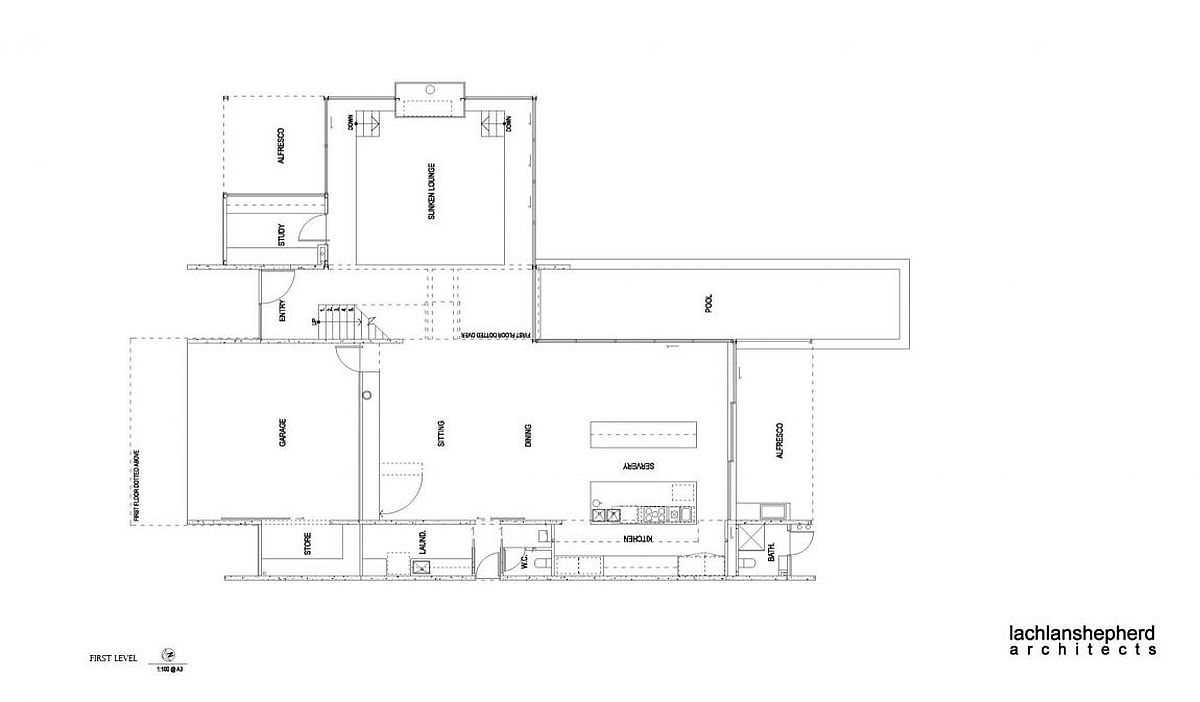 Floor plan of the lower level of the Aussie home