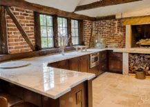 Gorgeous-rustic-kitchen-combines-brick-with-Calacatta-Marble-217x155