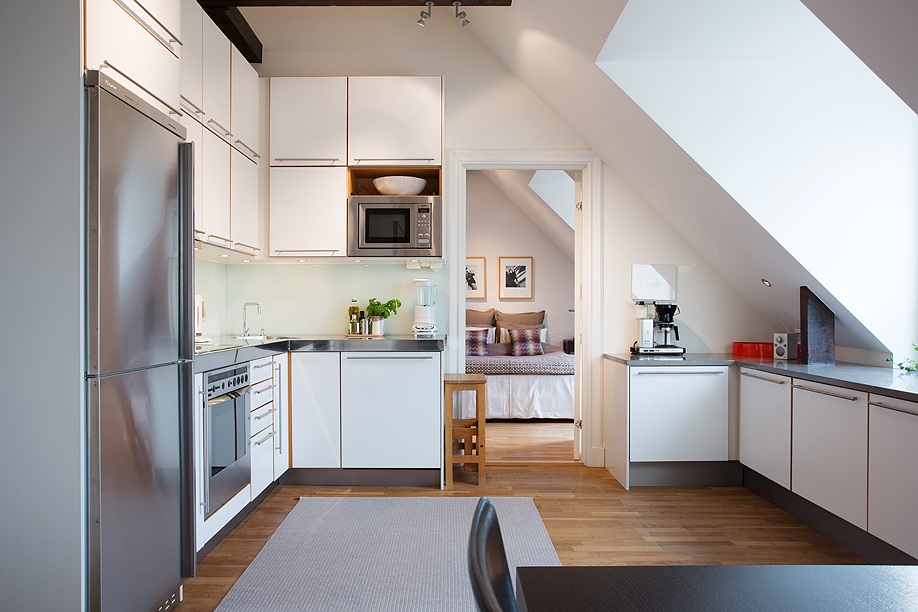 Huge attic kitchen with a skylight