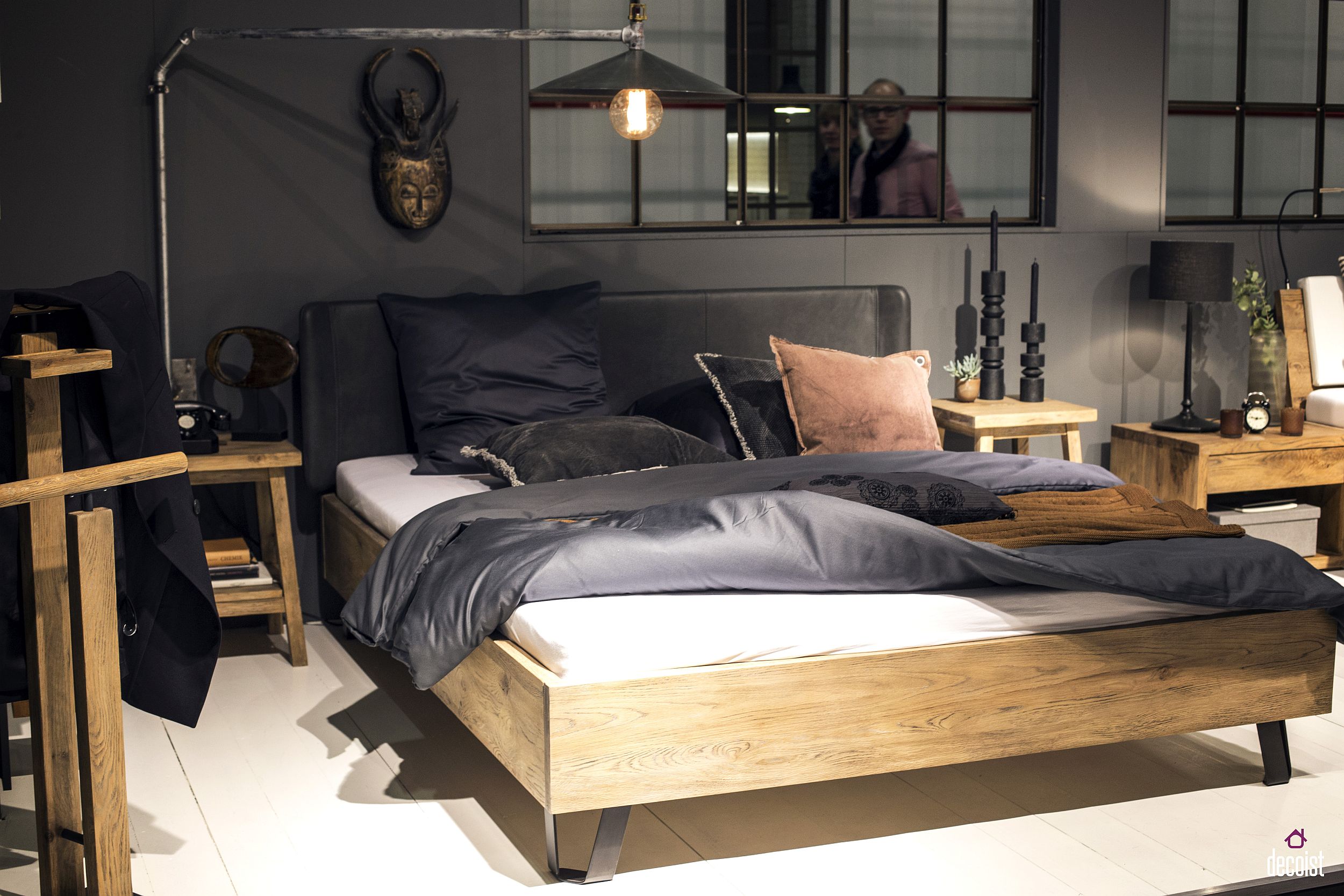 Ingenious-floor-lamp-next-to-bedroom-with-industrial-style-moves-away-from-the-mundane