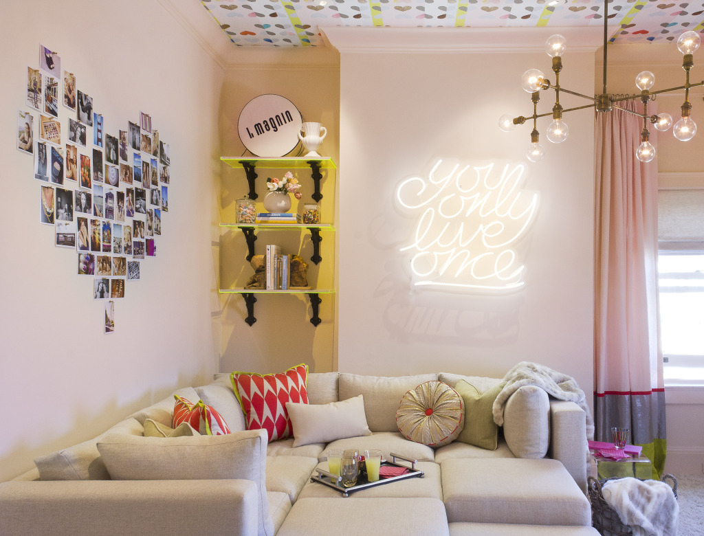 Lively neon sign in a neatly decorated room