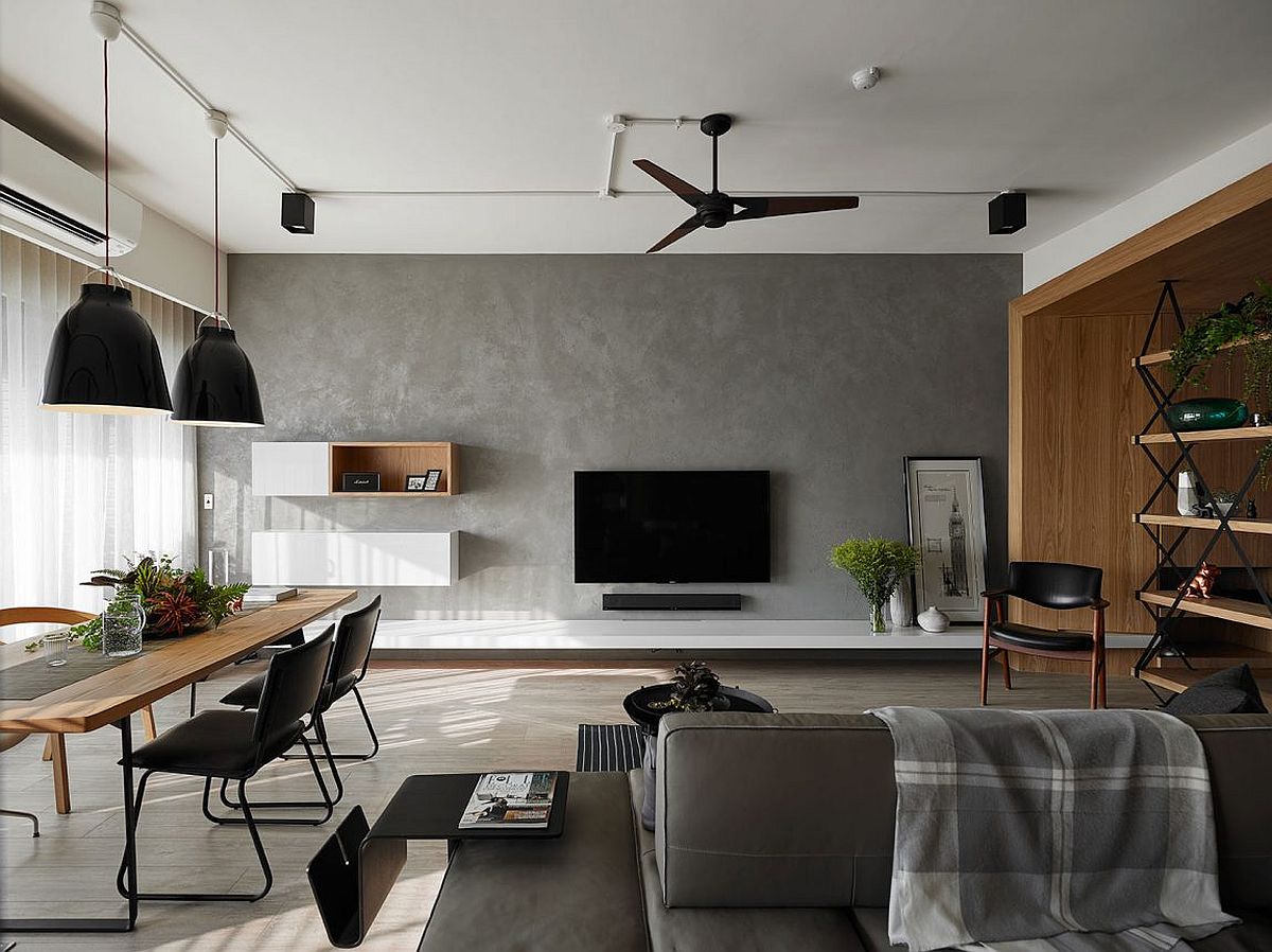 Living-room-wall-in-gray-with-a-textured-look