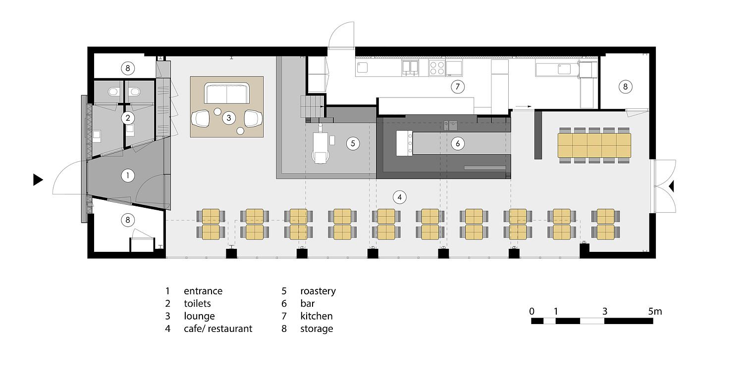 Lower level floor plan of Capriole Café by Bureau Fraai