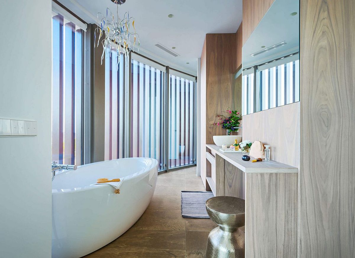 Master bathroom of Casa Finestrat with bespoke wooden vanity