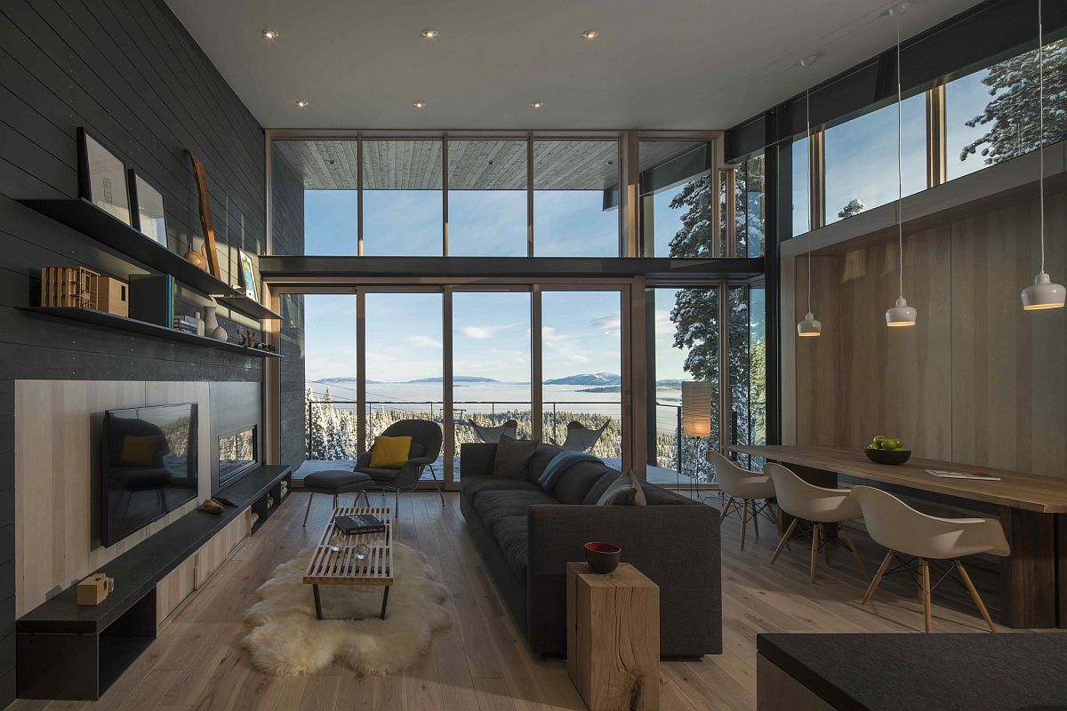Mesmerizing views of snow-covered ski slopes and the Carson Range from contemporary mountain home
