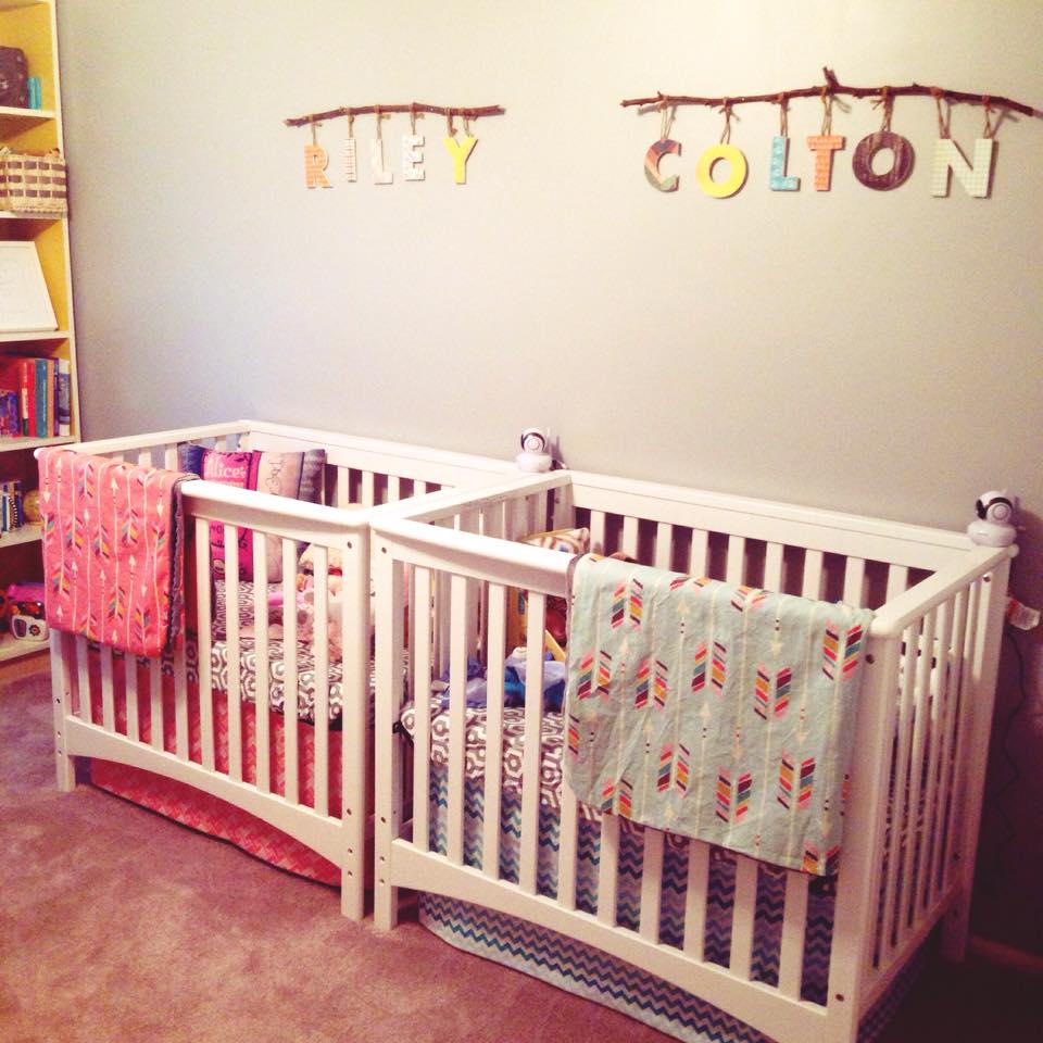 Name tags as a moving and thoughtful way of decorating a twin nursery