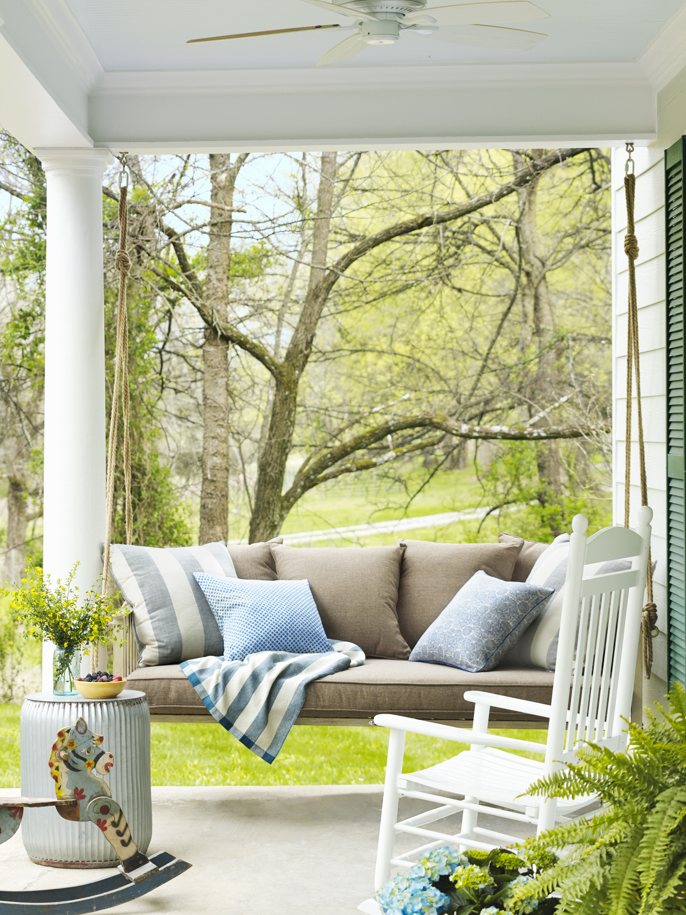 Porch swing that matches the trees and perfectly blends in with the nature