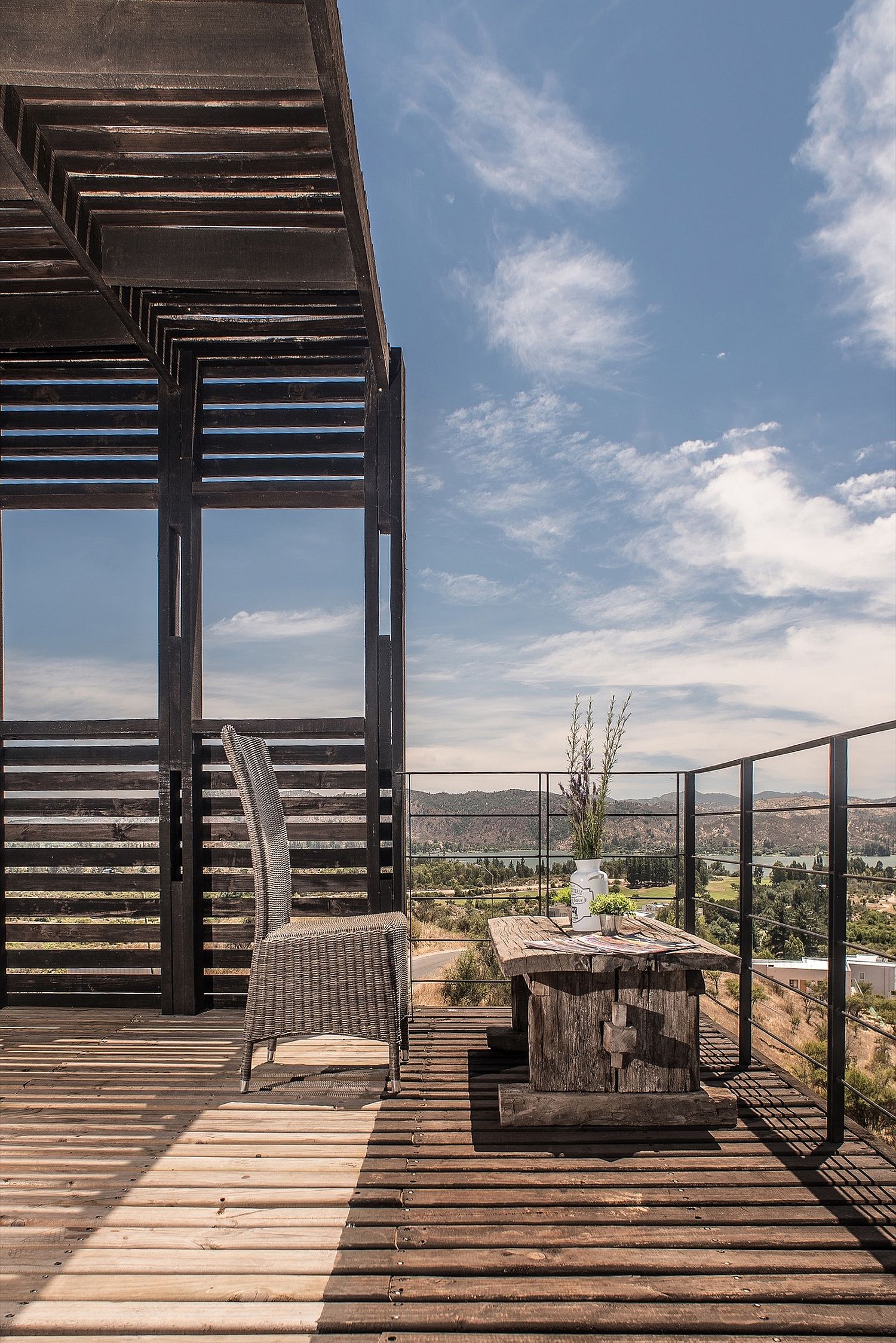 Rustic and minimal wooden deck of the home in Chile