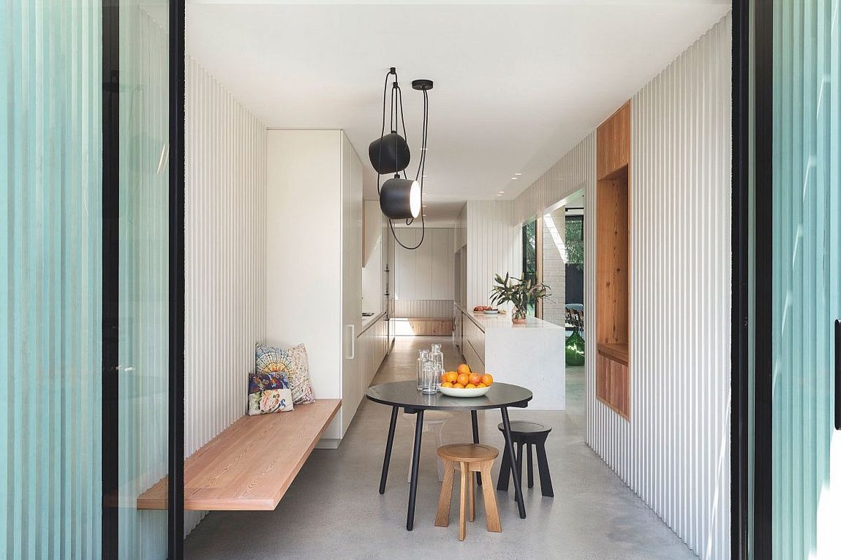 Small breakfast zone and bench makes perfect use of space