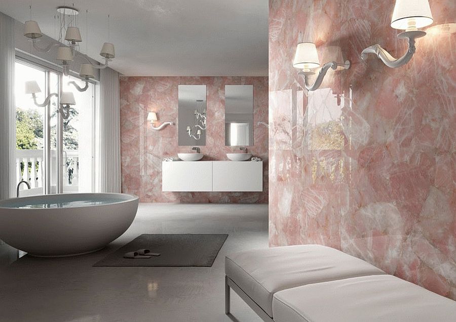 Stone brings rose glam to lavish contemporary bathroom