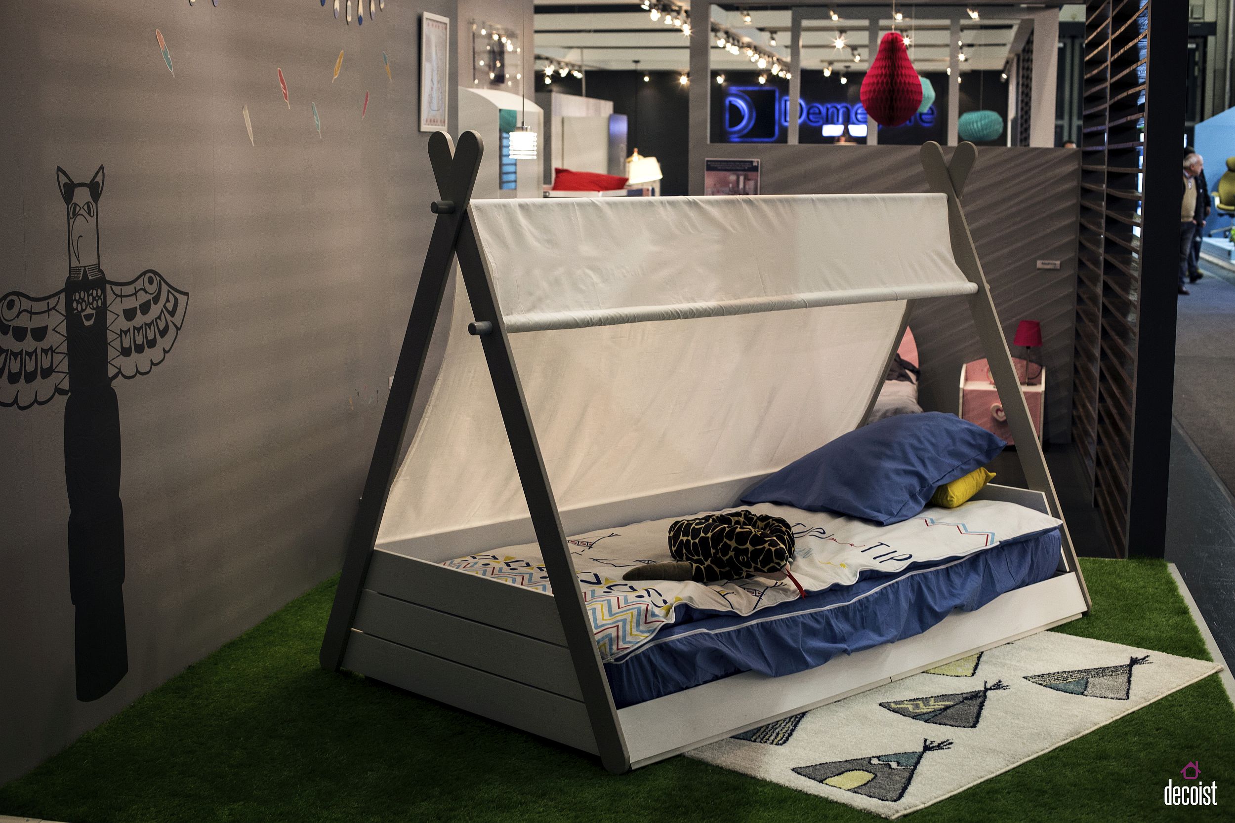 Teepee style kids' bed can also double as the focal point of the cool playroom