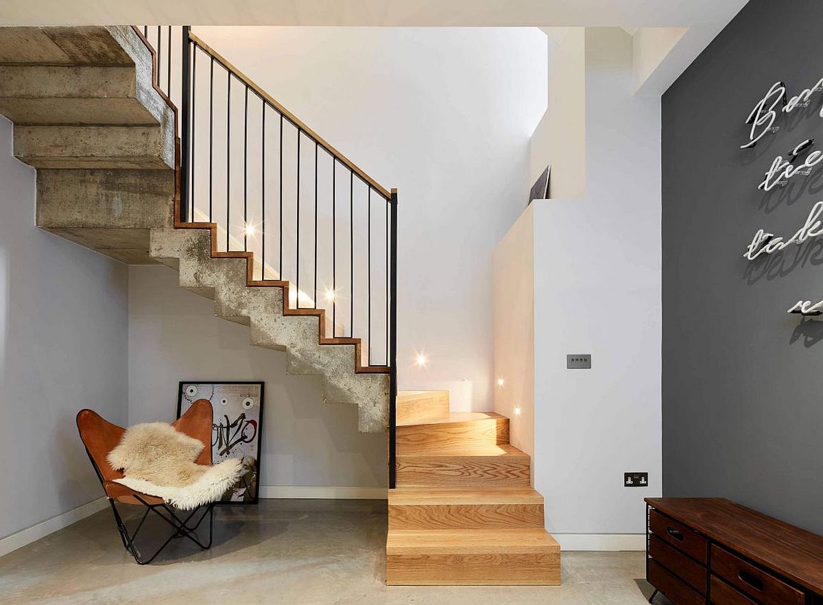Timber fetaure stairway with smart lighting for the revamped London home