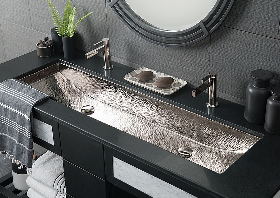 Trough 48 rectangular polished nickel bathroom sink for the spacious modern bathroom