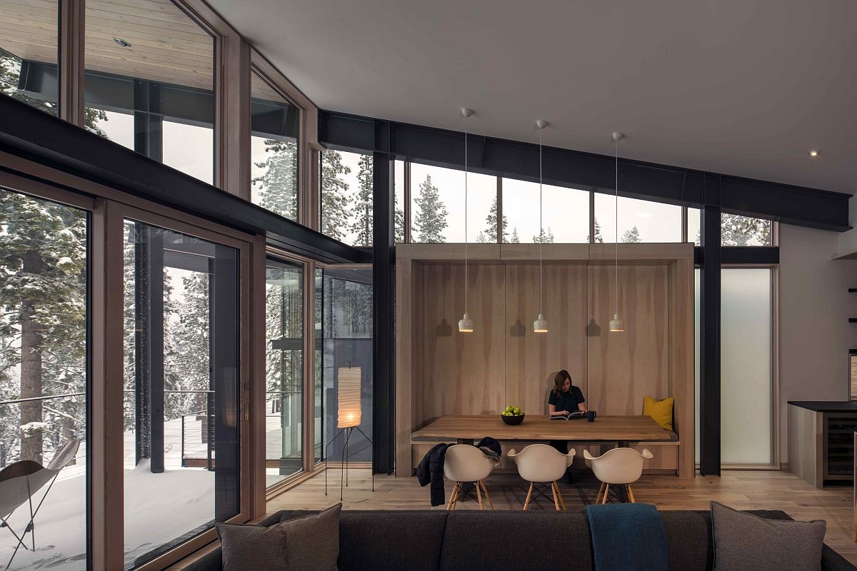 Wood adds warmth to the mountain homes despite the stylish contempoarry aesthetic
