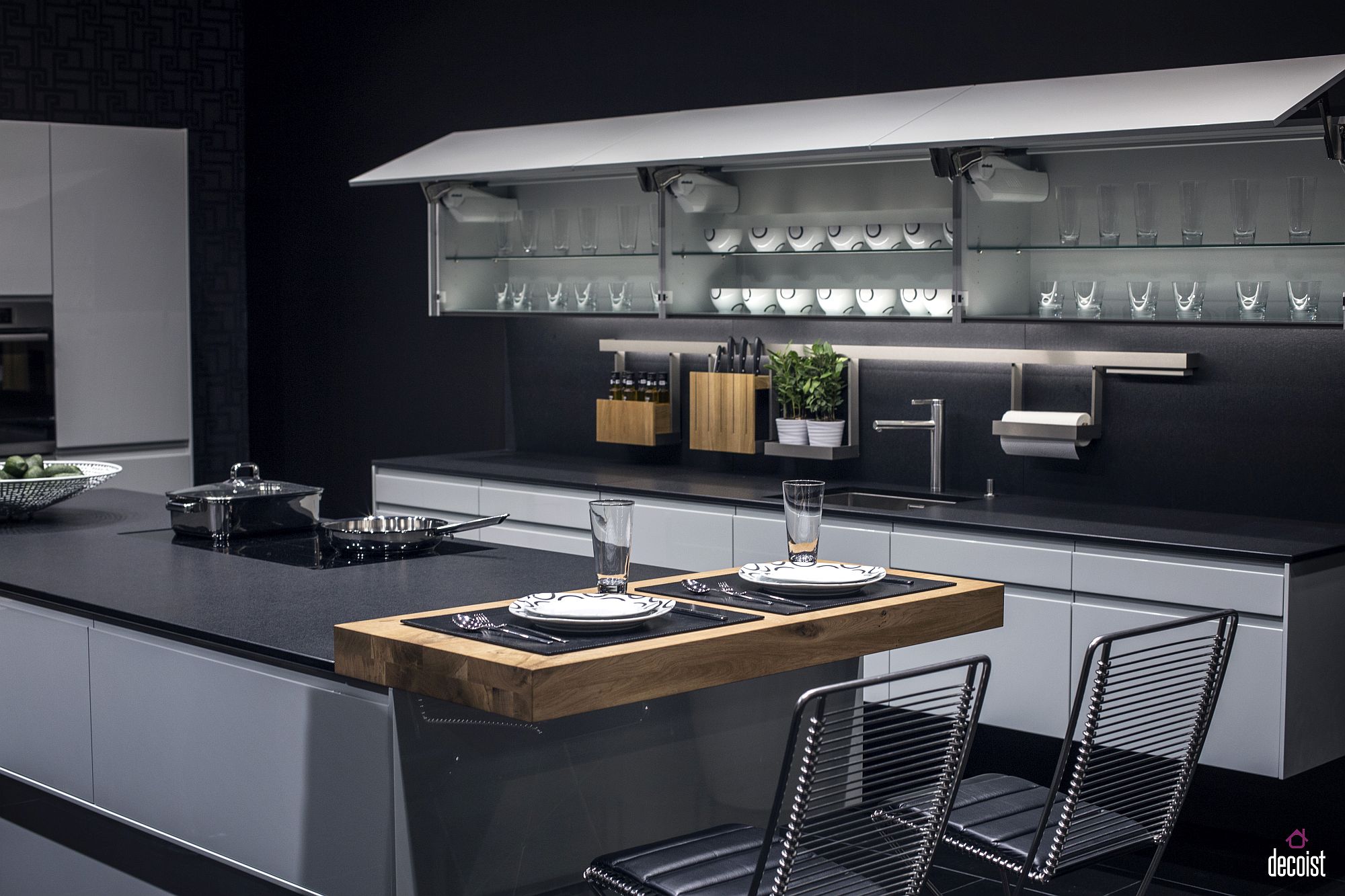 Bluish-gray gives the kitchen a refined and inviting look