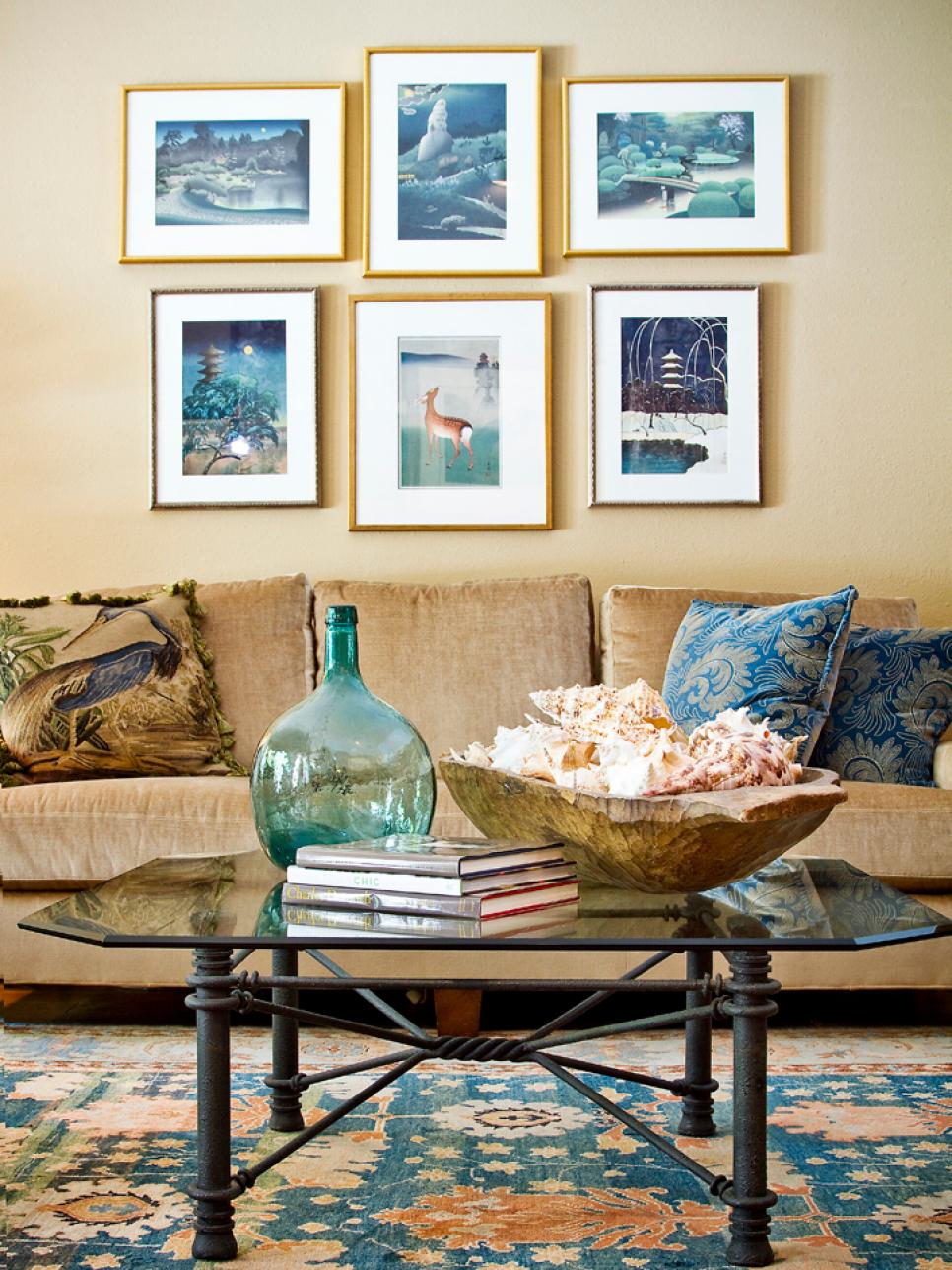 Charming coastal room with seashells and the wall gallery