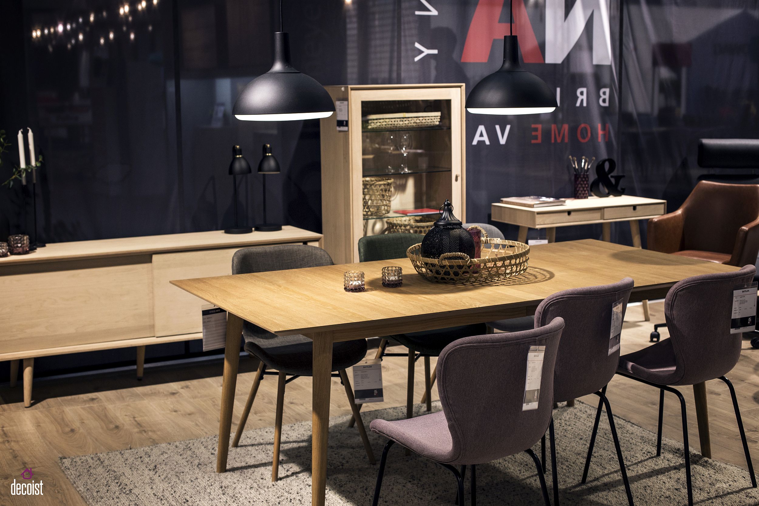 Combine the rectangular wooden dining table with a matching sideboard in the dining space