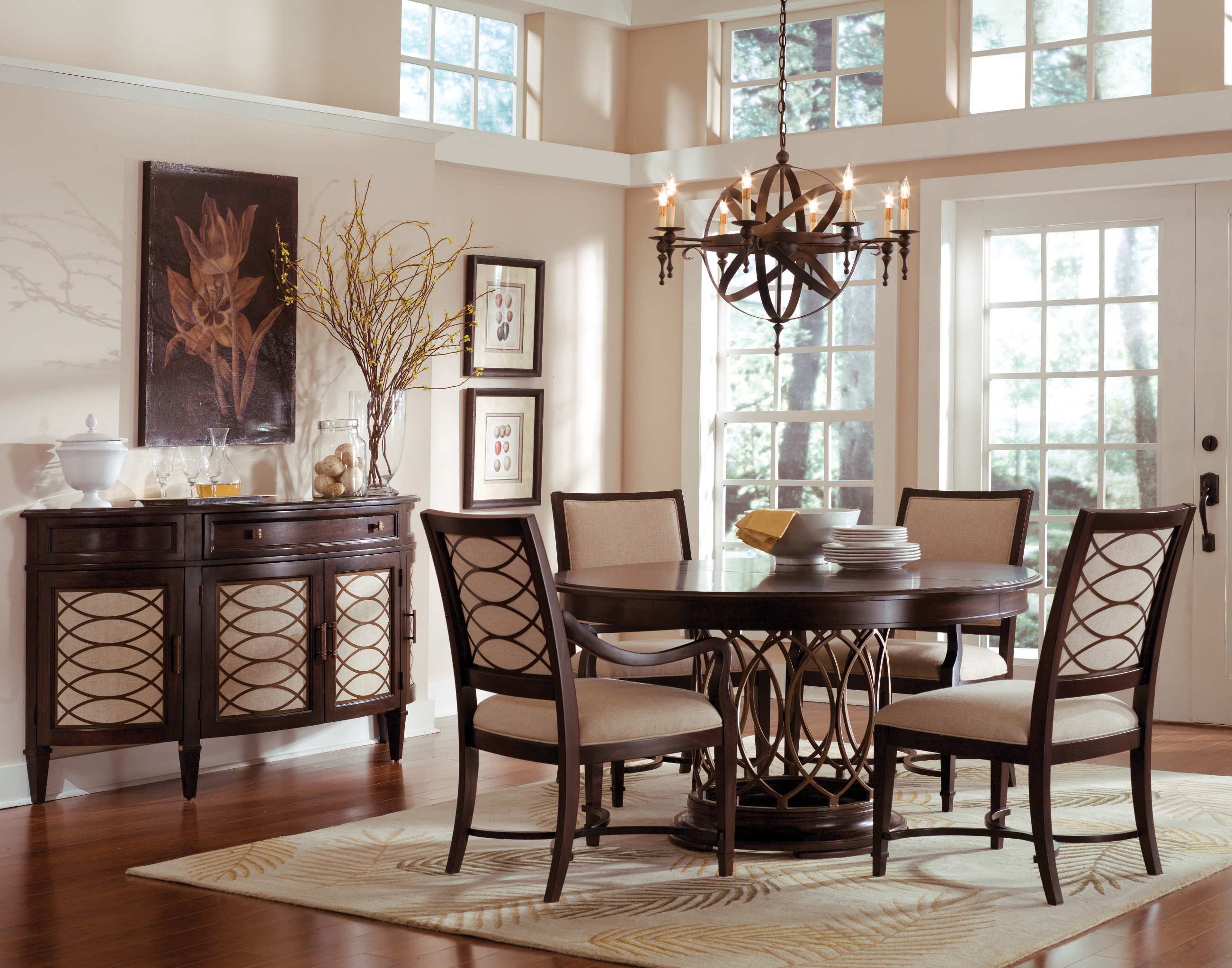 Cream Rug In A Dark Rustic Dining Room 