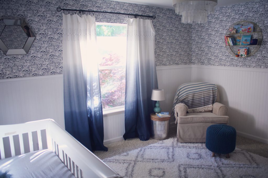 Dark blue ombre curtains for a moody nursery