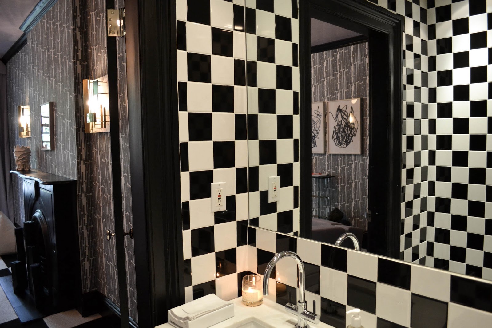 Dress up the entire vanity in a checkered pattern