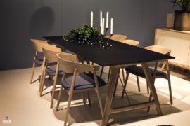 Fabulous Wooden Dining Table With Matching Chairs And A Dashing Black Tabletop 270x180 