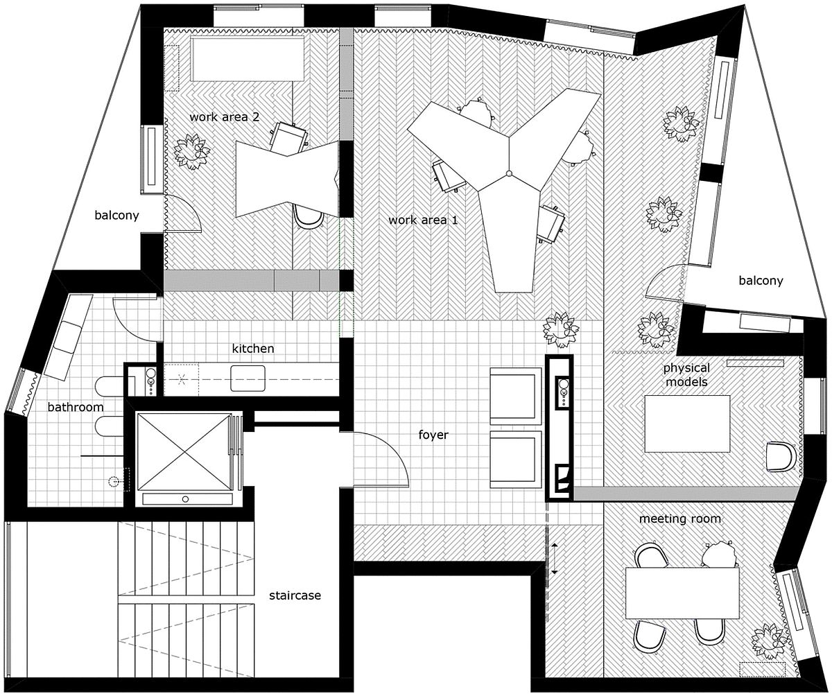 Floor plan of apartment transformed into a adaptable studio