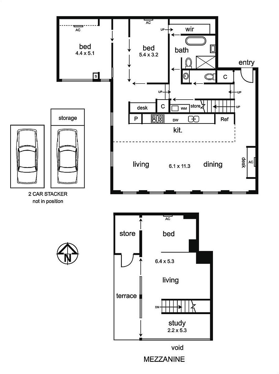 Floor plan of the Tannery transformed into contemporay two level home