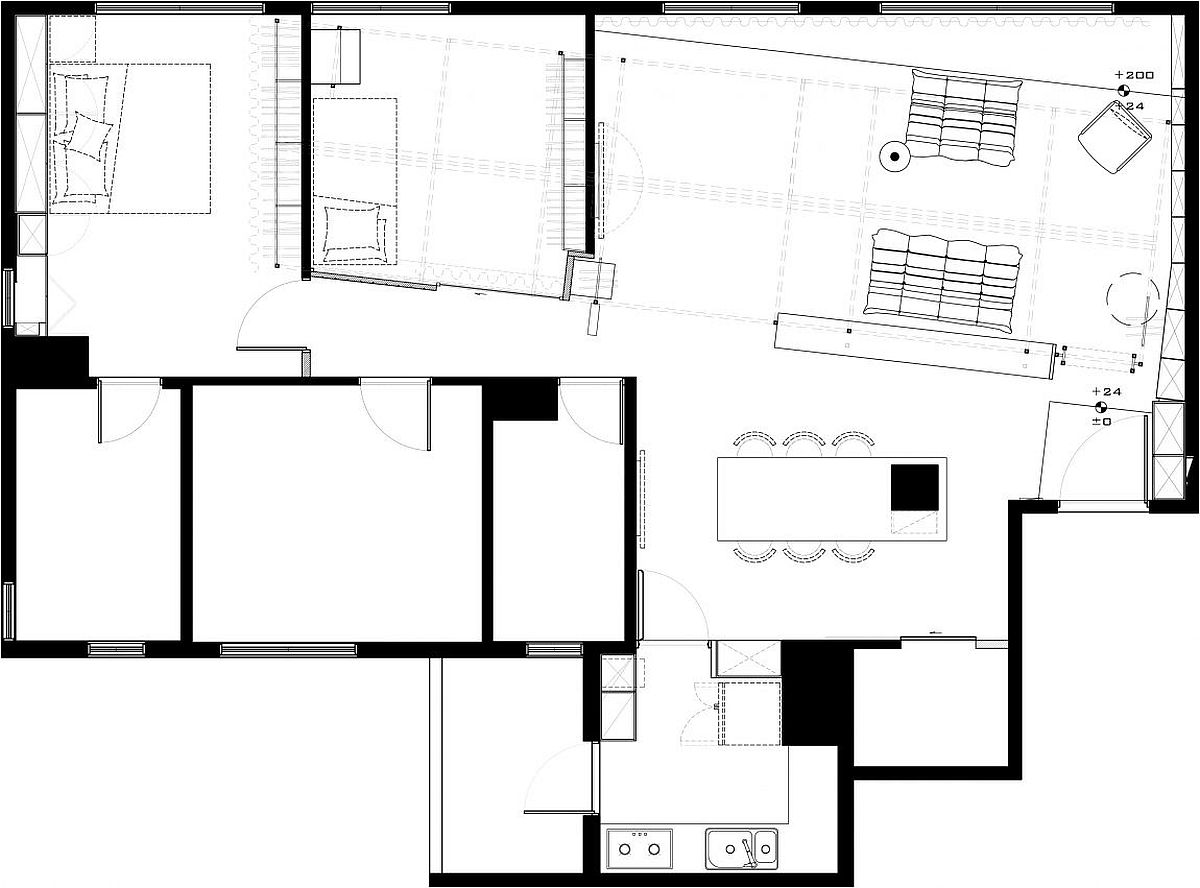 Floor plan of the revamped apartment of fashion designer in Taoyuan, Taiwan