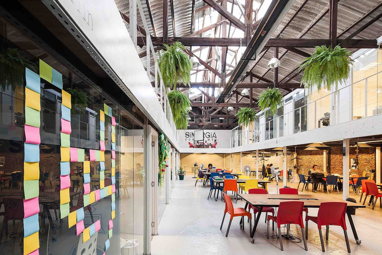 Ground floor workspaces at the revamped industrial office in Palermo