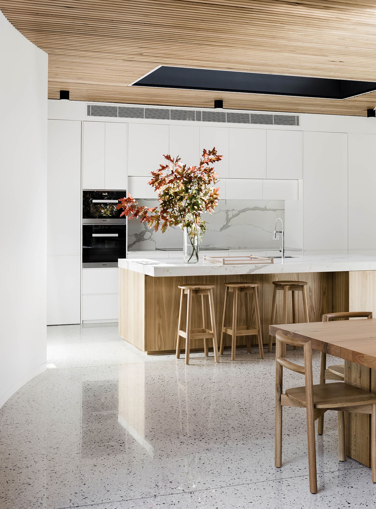 Kitchen of the Courtyard House with modern minimal aesthetic