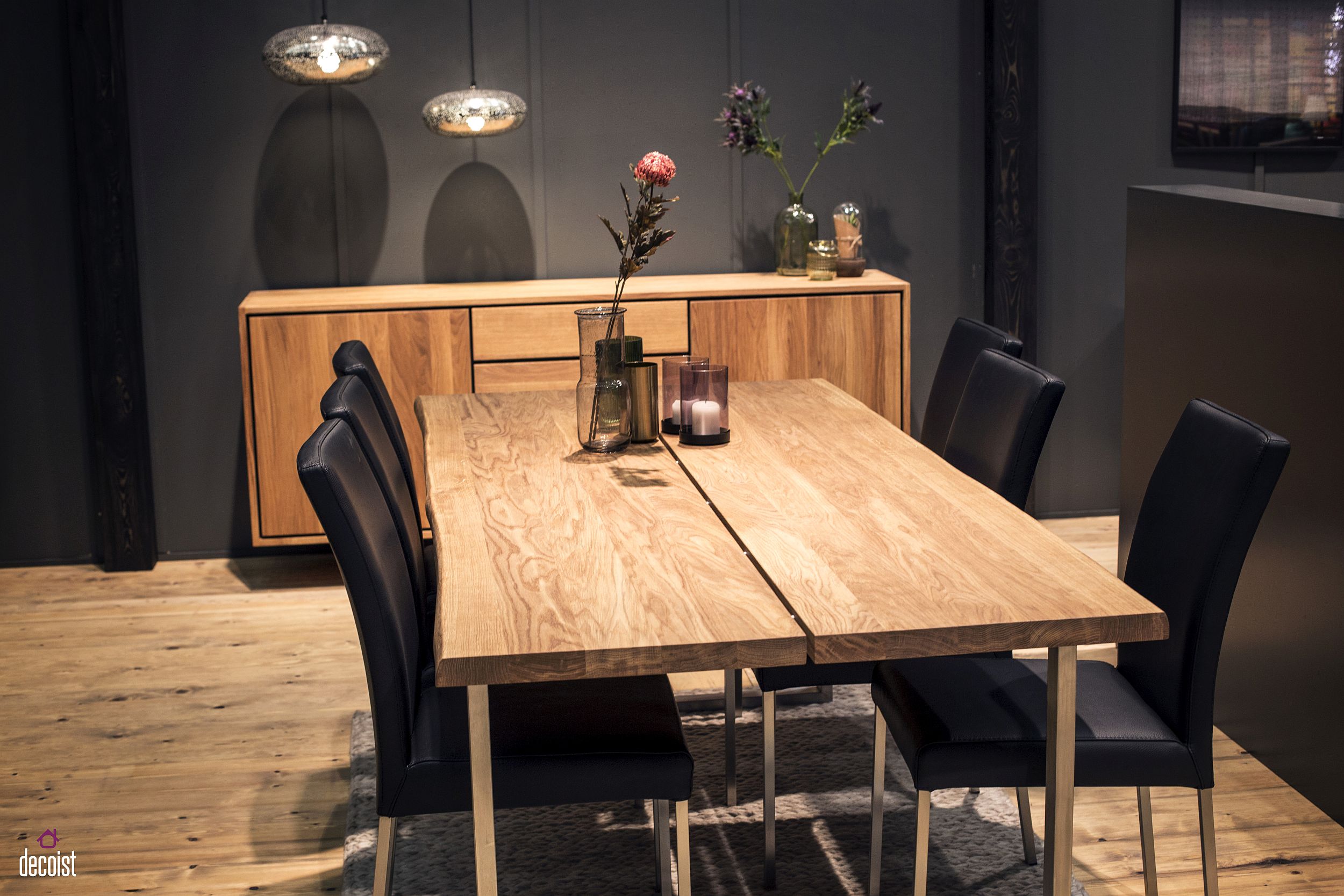 Live-edge wooden dining table with a hint of polished charm