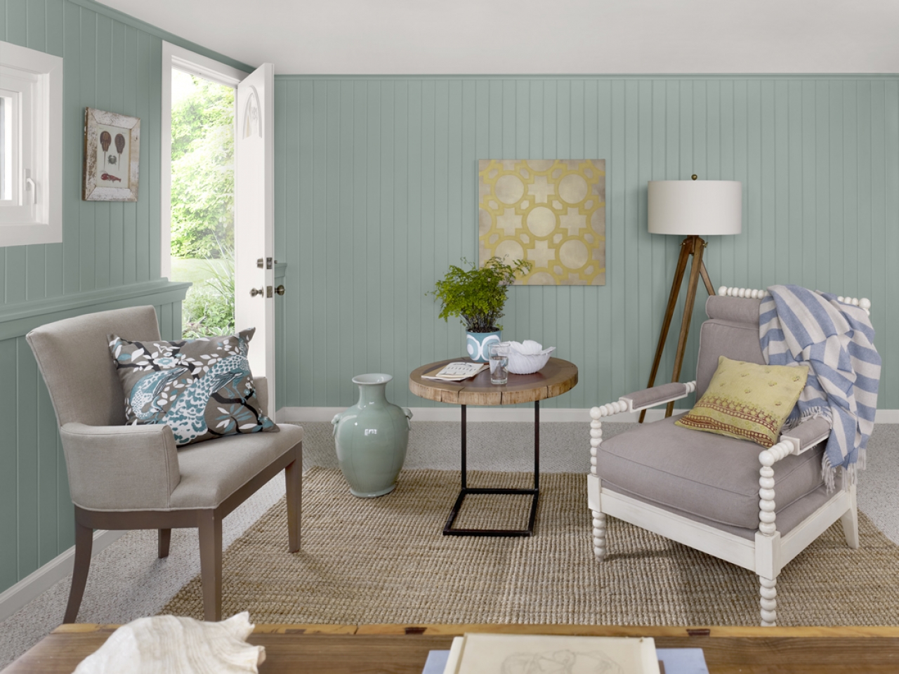 Living room that radiates a steady coastal atmosphere