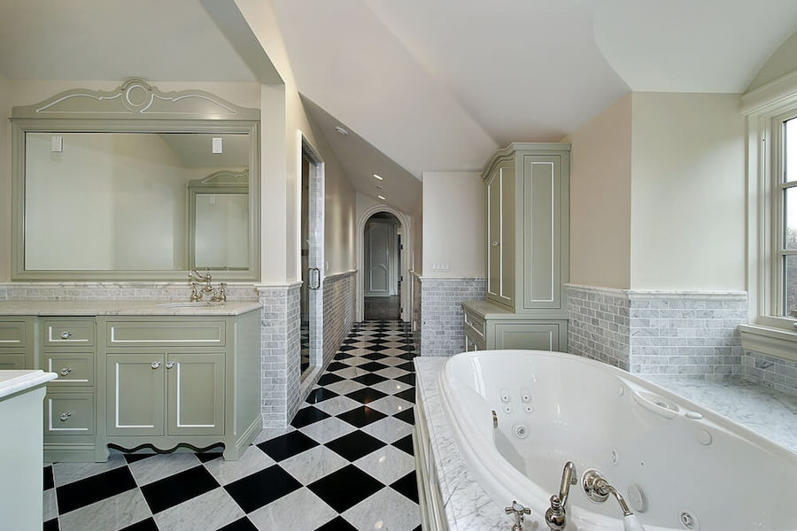 Luxurious-bathroom-with-checkered-floor-and-vintage-flair-