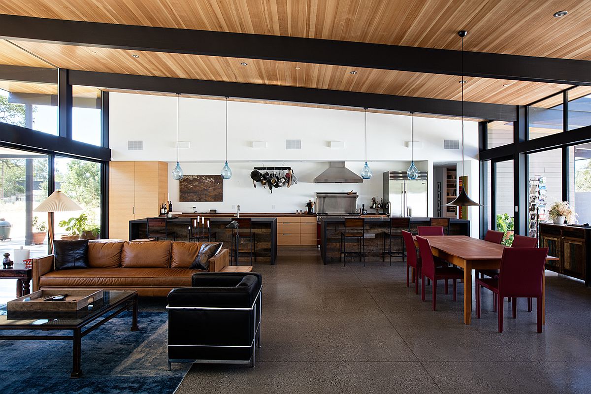 Metallic frame and wooden ceiling give the new home a more classic look