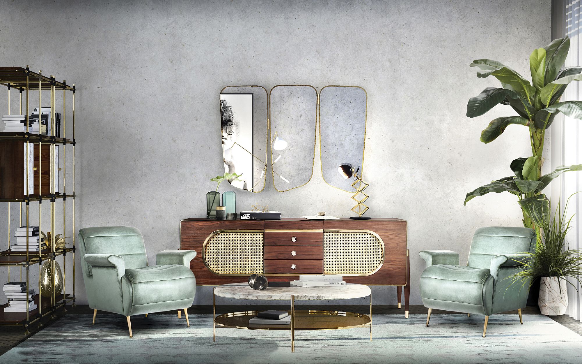 Midcentury modern living room decor from Essential Home