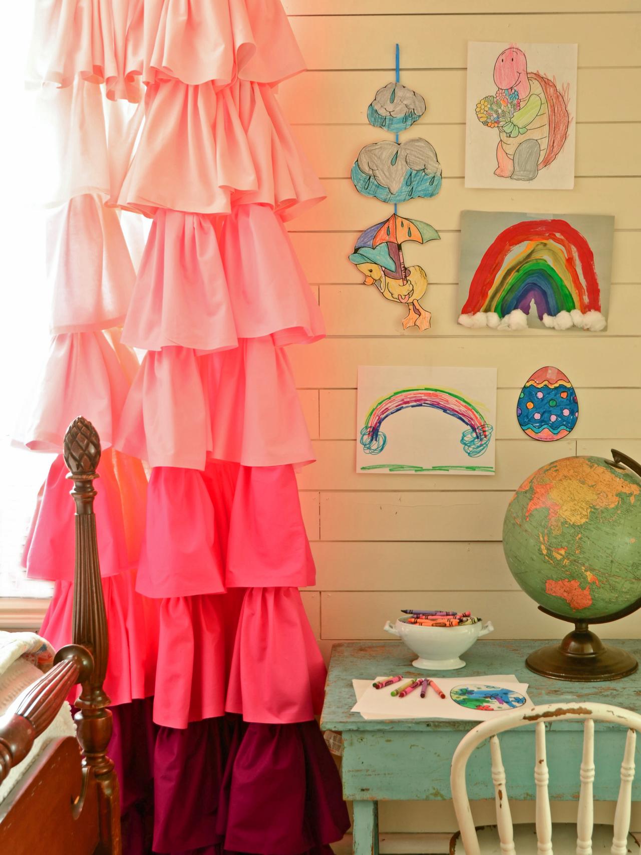 Ombre curtains in shades of pink for a children's room