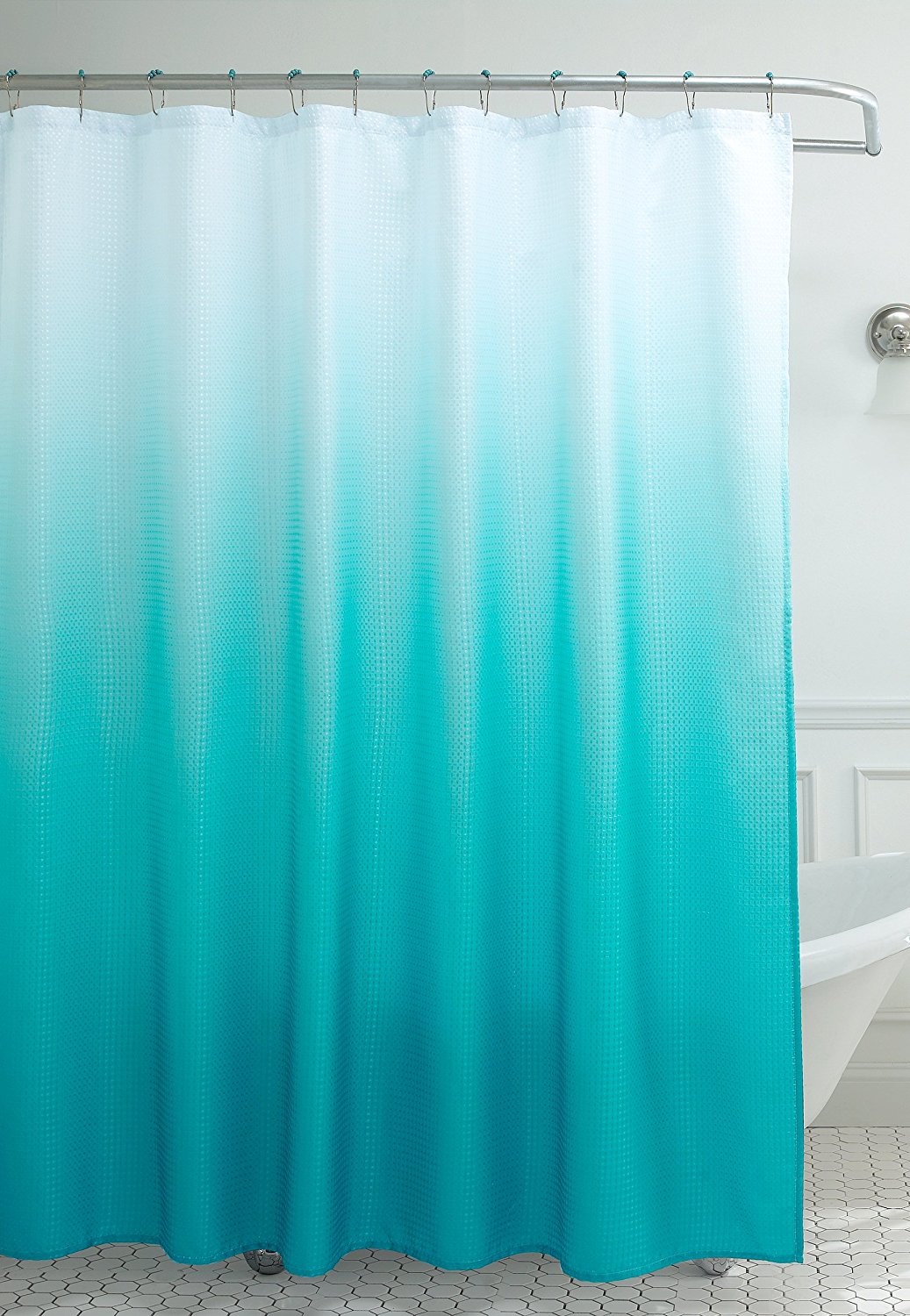 Ombre shower curtains in a sea-like color palette