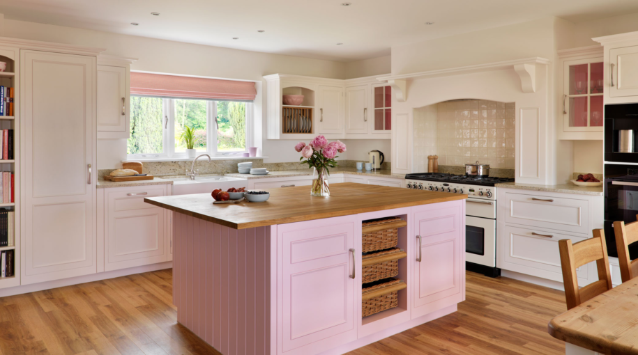 Pink kitchen island as a bold and striking element