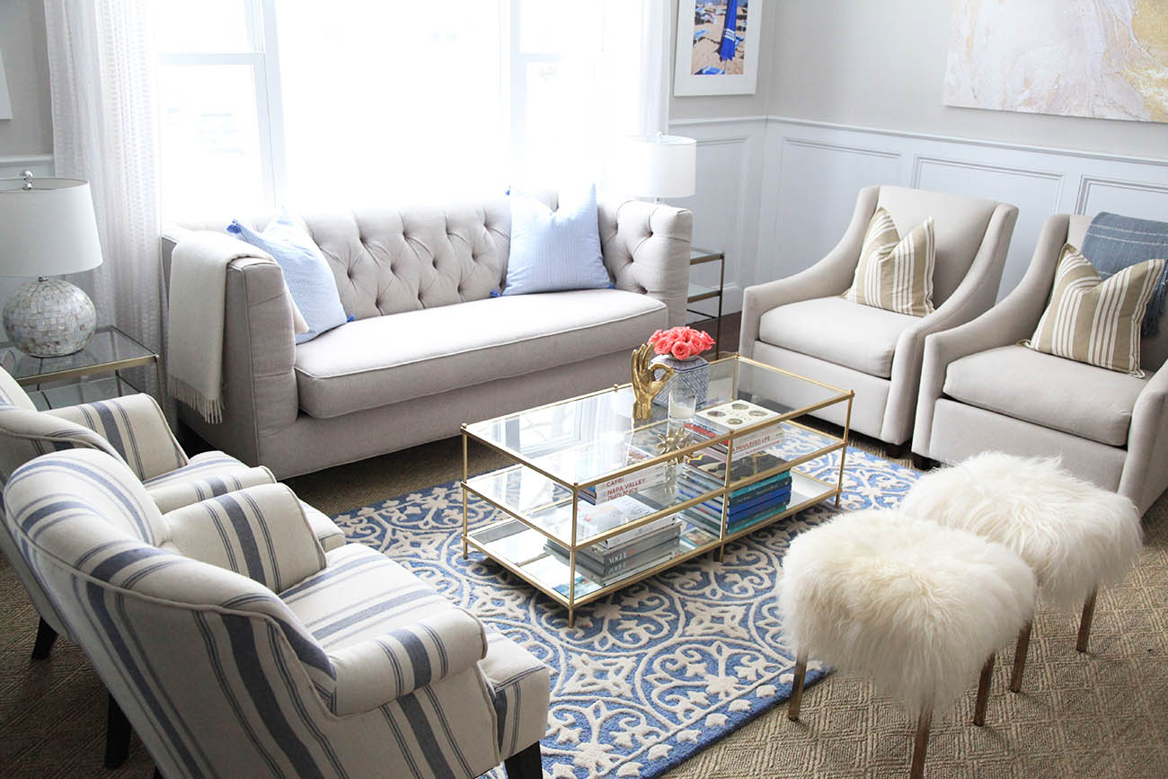 Place a glass table right in the middle of heavily furnished living room